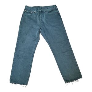 Womens Levi's 501 Green Straight Leg Jeans with Frayed Hem - Size 31